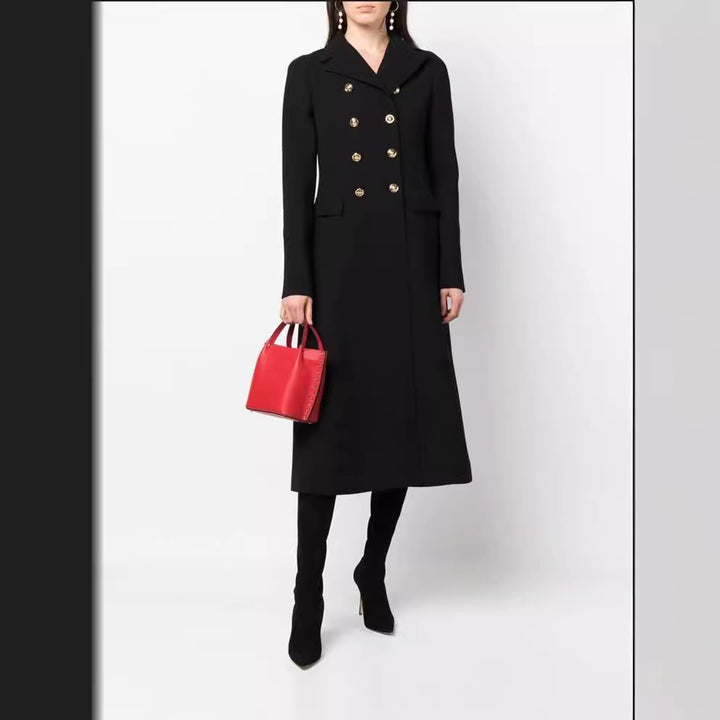 Women Tailored Double-Breasted Wool Blend Coat with Delicate Decorative Buttons and Flap Pockets Mune Fashion