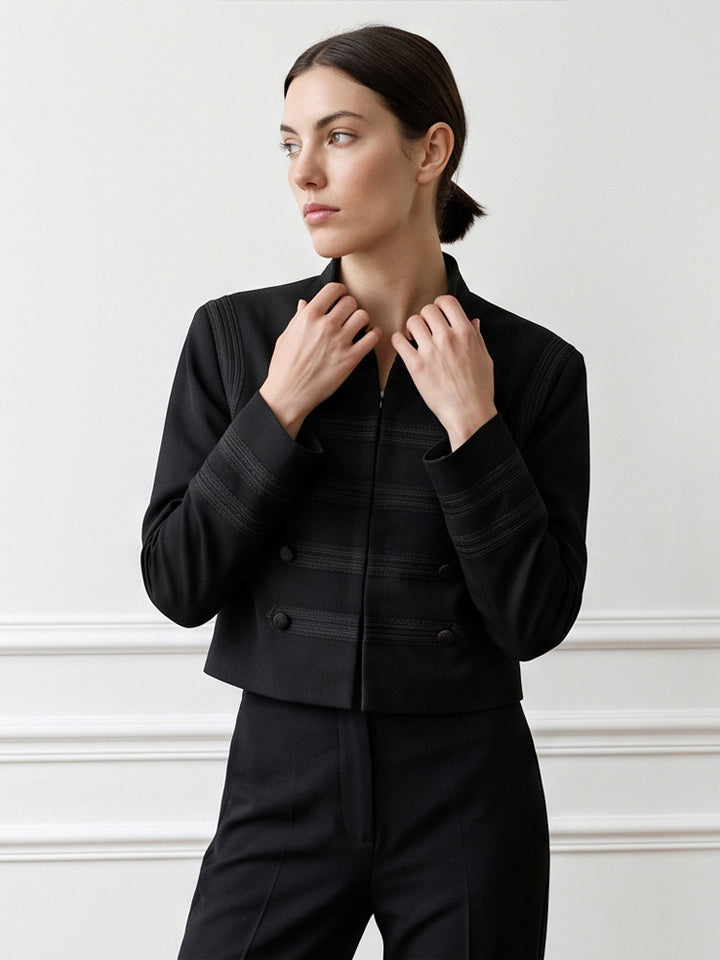 Women's cropped military-style jacket with double-breasted and decorative quilting details Mune Fashion