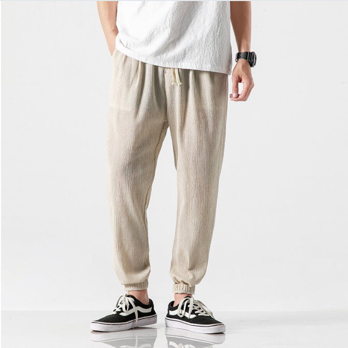 Men's casual linen jogger pants with drawstring, textured surface, and elastic cuffs Mune Fashion