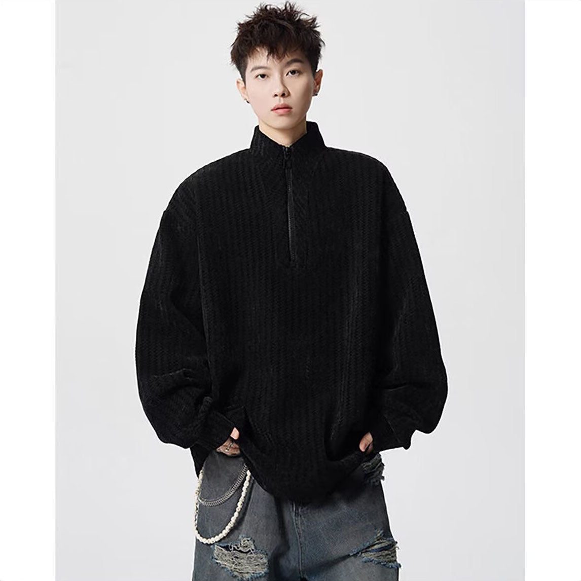 Women's Oversized Sweatshirt with Stand-Up Collar Mune Fashion