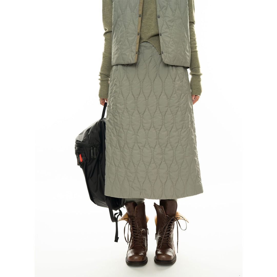 Women's Quilted Midi-Length A-Line Padded Skirt with Thermal Lining Mune Fashion