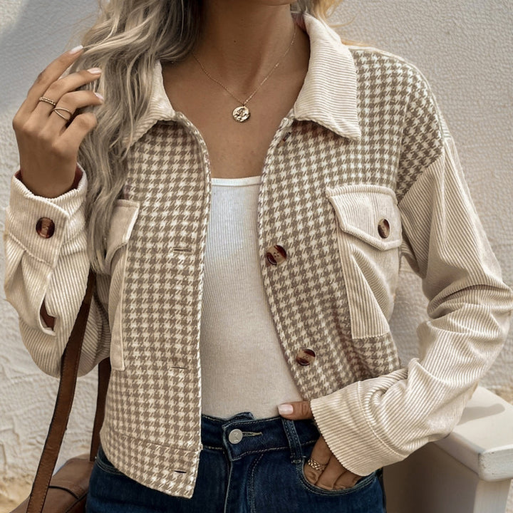 Ladies Fashionable Checked Cord Jacket Mune Fashion