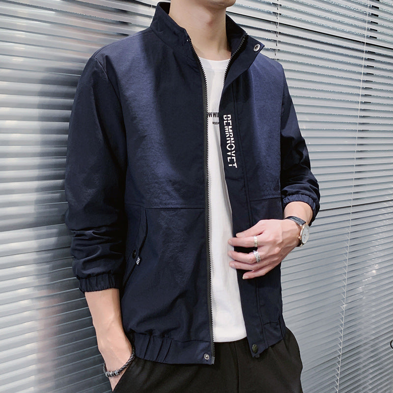 Men's Light Bomber Jacket with Stand-Up Collar, Elastic Hem and Flap Pockets Mune Fashion