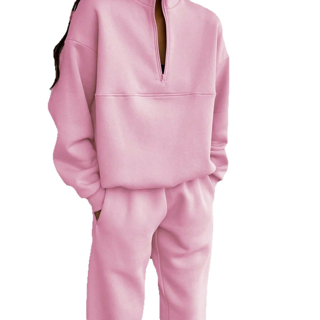 Women’s Oversize Half-Zip Sweatshirt with Stand-Up Collar and Soft Jogging Pants Mune Fashion