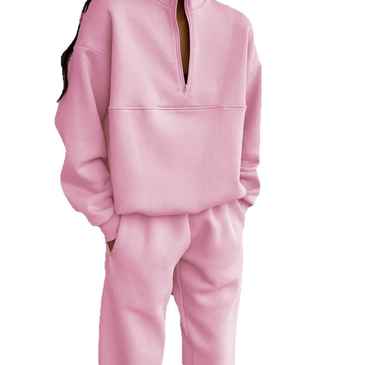 Women’s Oversize Half-Zip Sweatshirt with Stand-Up Collar and Soft Jogging Pants Mune Fashion