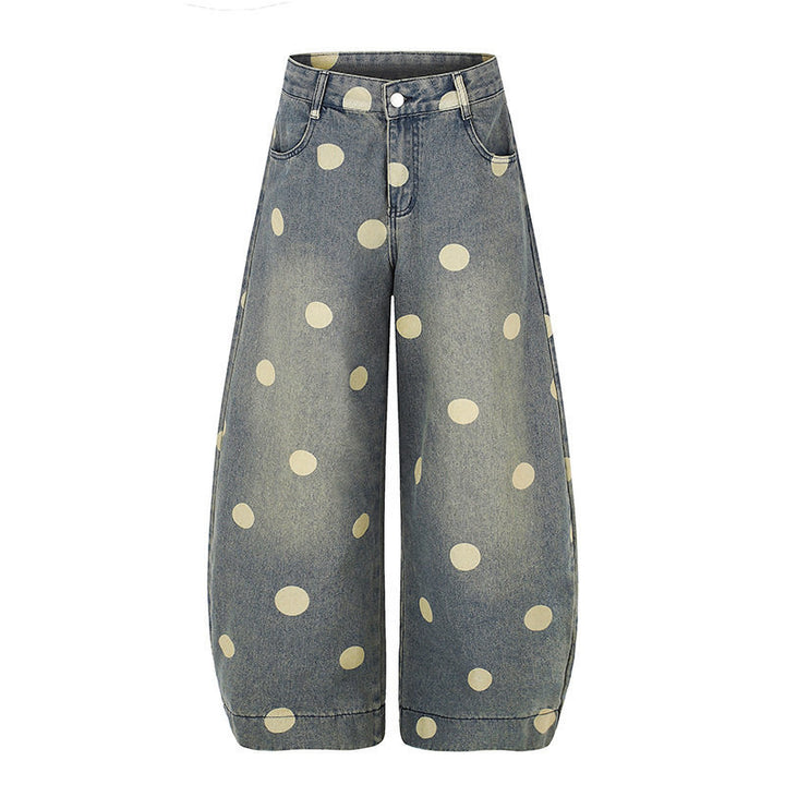 Women's Wide Jeans Culottes in Palazzo Style with High Waist and Polka Dot Pattern Mune Fashion