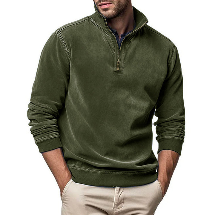Men's Half-Zip Sweatshirt with Stand-Up Collar and Ribbed Cuffs Mune Fashion