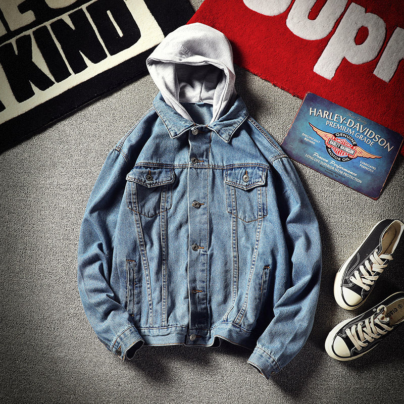 Men's Casual Denim Jacket with Integrated Hood Mune Fashion