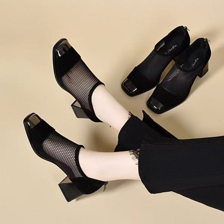 Women's Elegant Mesh Pumps with Block Heel Mune Fashion