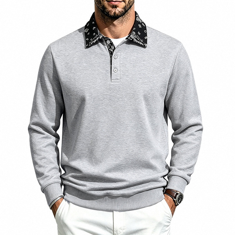 Men's Long Sleeve Polo made from Cotton Blend with Contrasting Shirt Collar Mune Fashion