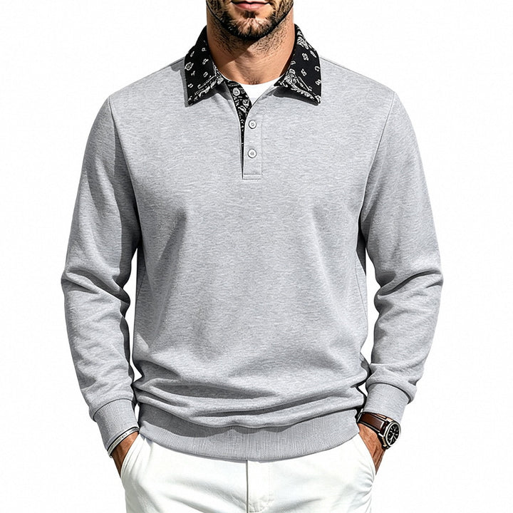 Men's Long Sleeve Polo made from Cotton Blend with Contrasting Shirt Collar Mune Fashion