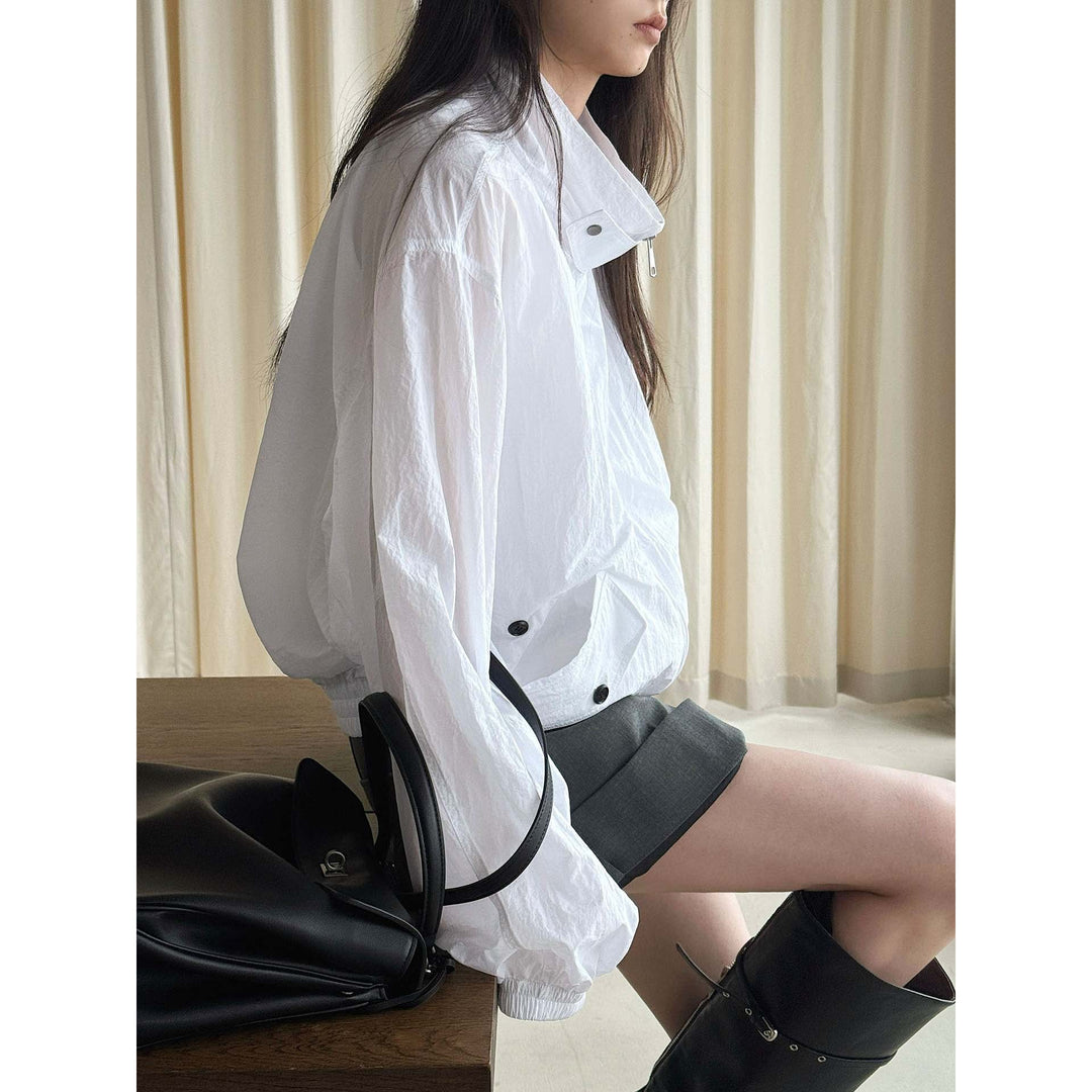 Women Light Oversize Packable Shell Jacket with Stand-Up Collar and Ribbed Cuffs Mune Fashion
