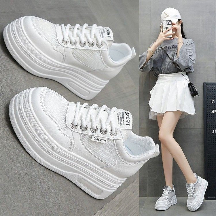 Women's Sporty Platform Sneakers with Breathable Mesh Upper and Shock-Absorbing Sole Mune Fashion