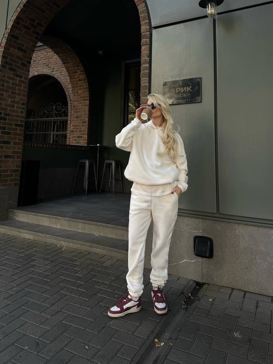Women's cozy sweat set with extra long hooded sweater, concealed kangaroo pocket and tapered cuff pants Mune Fashion