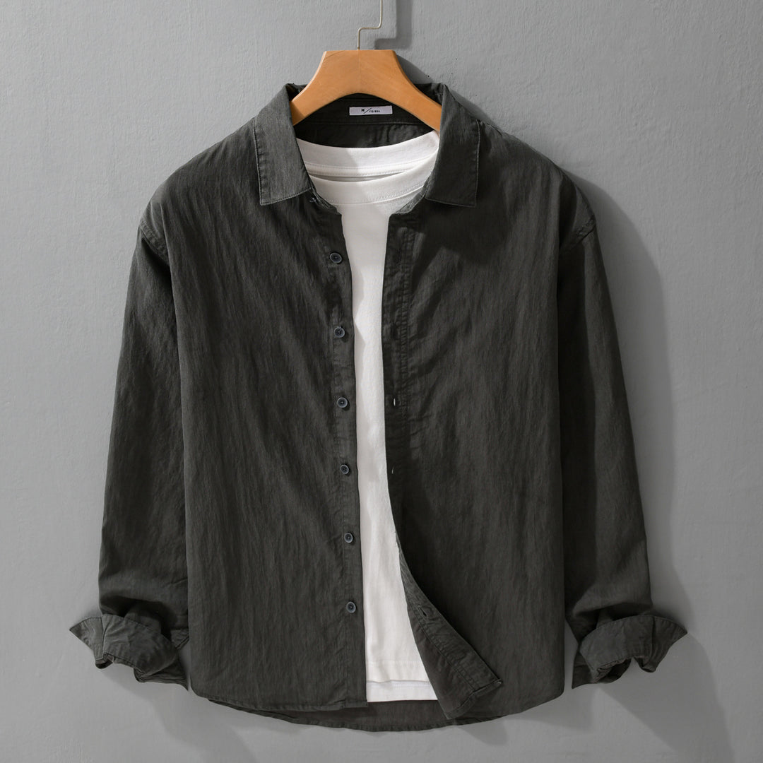 Men's Loose Crinkle Shirt made of Linen-Cotton Blend with Relaxed Fit and Wooden Buttons Mune Fashion
