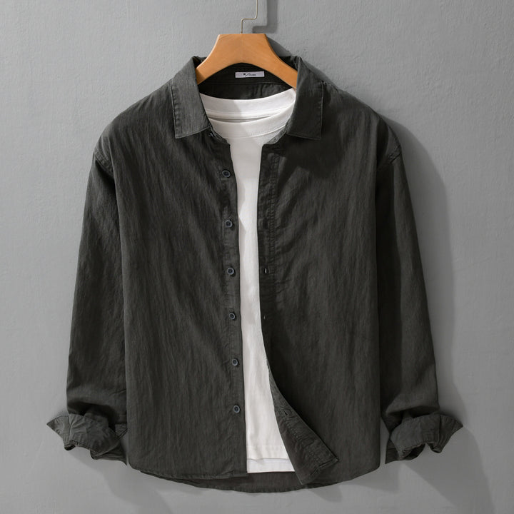Men's Loose Crinkle Shirt made of Linen-Cotton Blend with Relaxed Fit and Wooden Buttons Mune Fashion