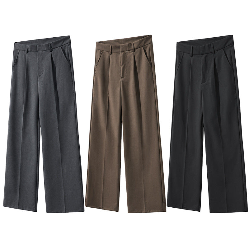 Men's Wide High-Waisted Pleated Pants with Crease and Relaxed Silhouette Mune Fashion