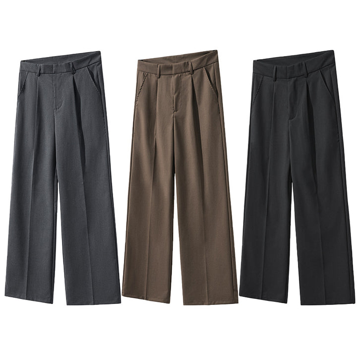 Men's Wide High-Waisted Pleated Pants with Crease and Relaxed Silhouette Mune Fashion