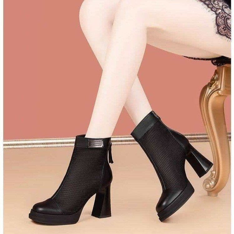 Ladies Elegant and Fashionable Ankle Boots with Mesh Design and Block Heel Mune Fashion