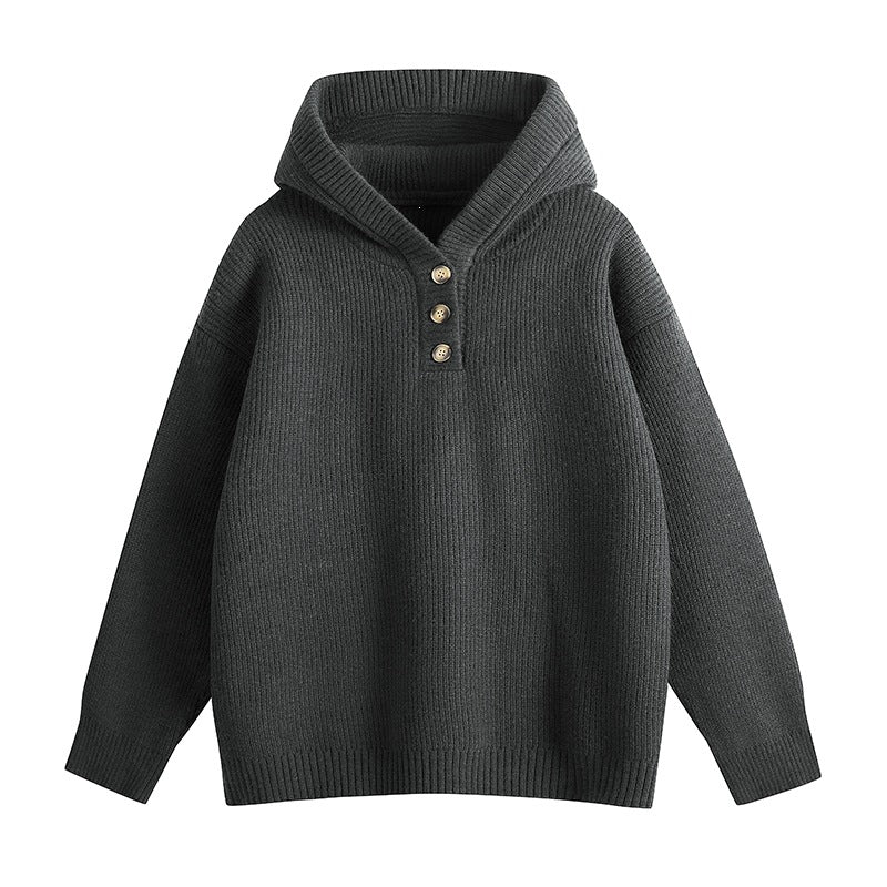 Women Relaxed Hoodie made of ribbed knit with half-button placket Mune Fashion