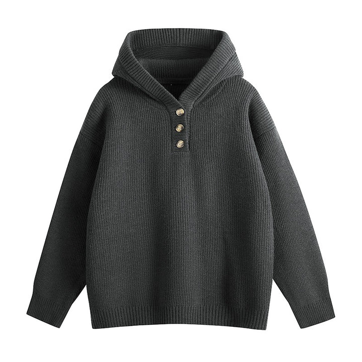 Women Relaxed Hoodie made of ribbed knit with half-button placket Mune Fashion