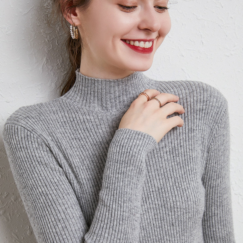 Women’s figure-hugging fine-knit turtleneck sweater with extra-fine ribbed texture and cashmere-soft feel Mune Fashion