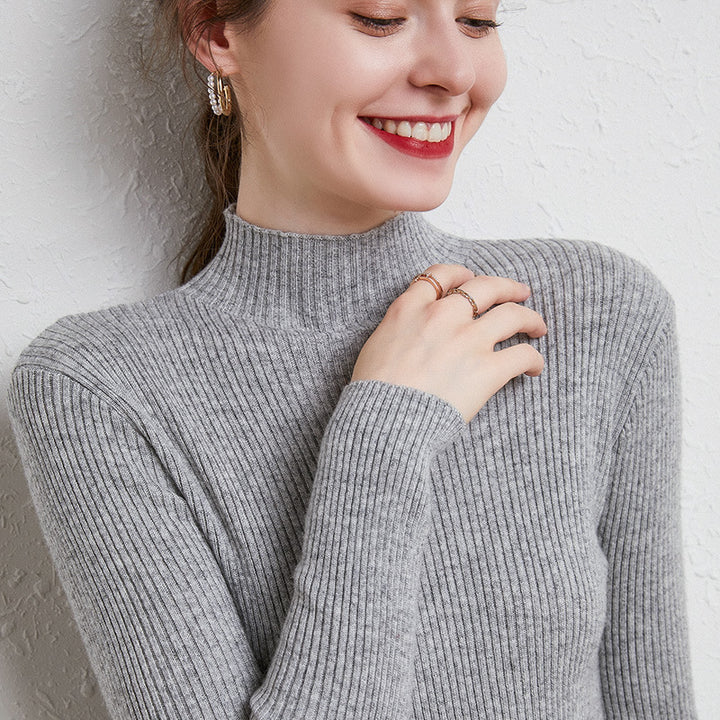 Women’s figure-hugging fine-knit turtleneck sweater with extra-fine ribbed texture and cashmere-soft feel Mune Fashion