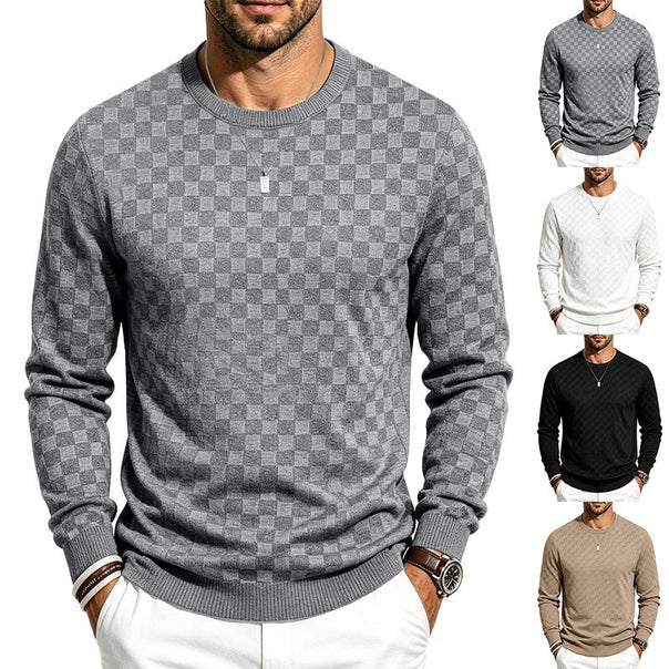 Men's fine-knit pullover with check structure and round neckline Mune Fashion