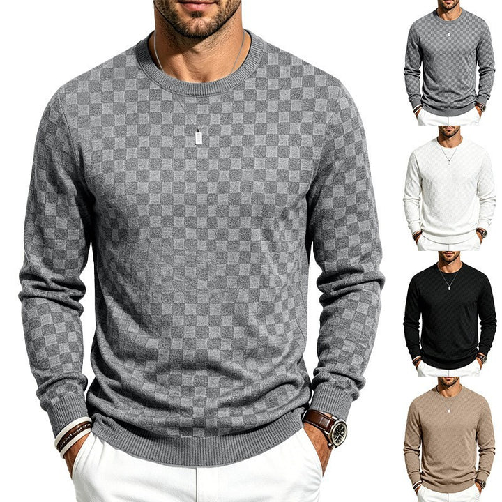 Men's fine-knit pullover with check structure and round neckline Mune Fashion