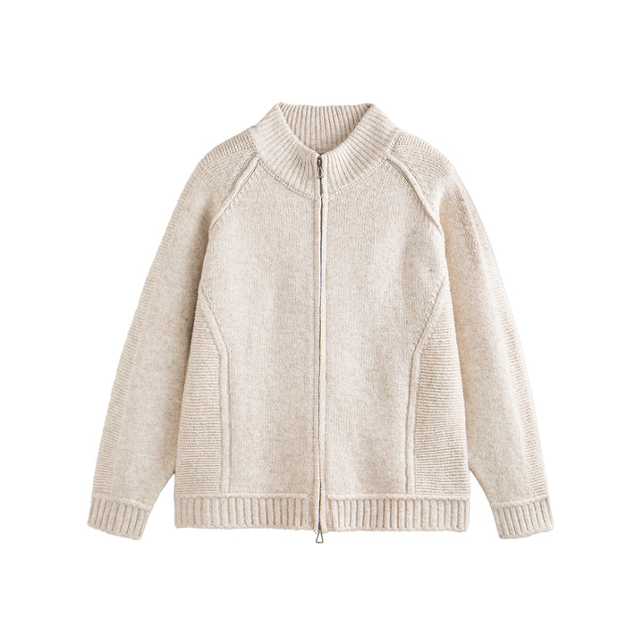 Unisex Knit Zip Jacket in Boxy Cut with High Ribbed Collar and Raglan Sleeves Mune Fashion