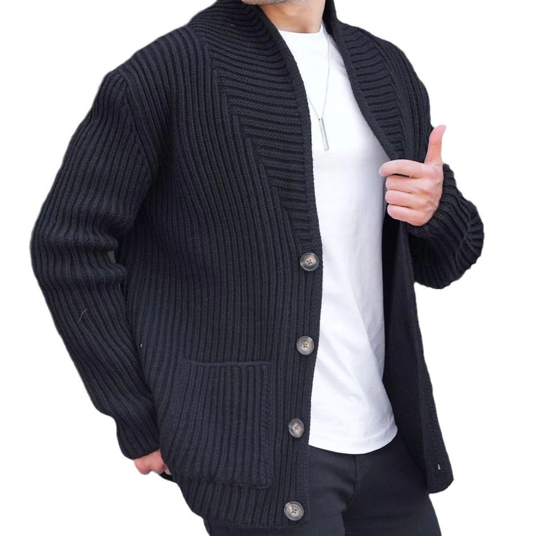 Men's Cardigan with Deep Neckline and Buttons Mune