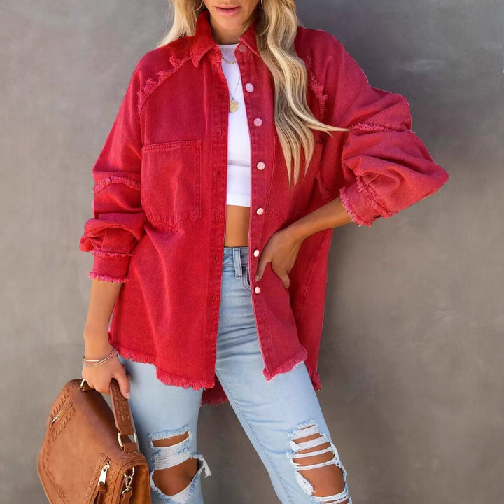 Women oversized shirt jacket in used look with frayed edges and patch pockets Mune Fashion