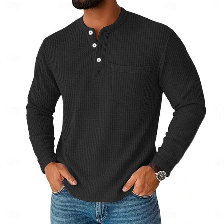 Men's long sleeve Henley with waffle structure and chest pocket thermal long sleeve shirt Mune Fashion