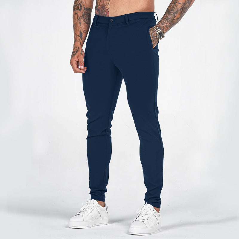 Men's Elegant Slim-Fit Chino Pants with Elastic Waistband and Practical Pockets Mune