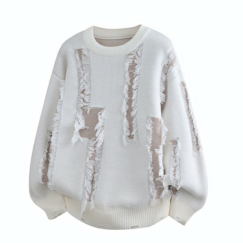 Men's Oversized Knit Sweater with Fringe Applications and Balloon Sleeves Mune Fashion
