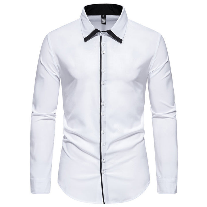 Men's Tailored Business Shirt with Contrast Piping and Kent Collar Mune Fashion