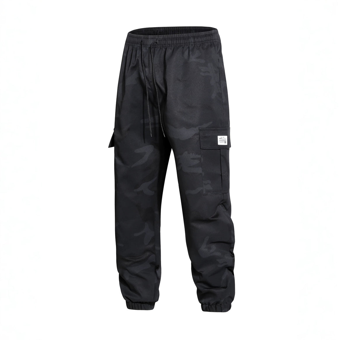 Men's cargo pants in jogger style with camouflage, drawstring waistband & elastic ankle cuffs Mune Fashion