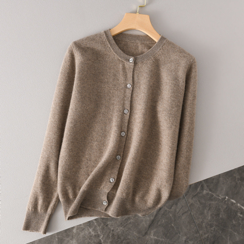 Women Lightweight Round Neck Button Cardigan in Cashmere Look with Fine Ribbed Edge and Casual Silhouette Mune Fashion