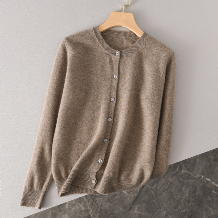 Women Lightweight Round Neck Button Cardigan in Cashmere Look with Fine Ribbed Edge and Casual Silhouette Mune Fashion