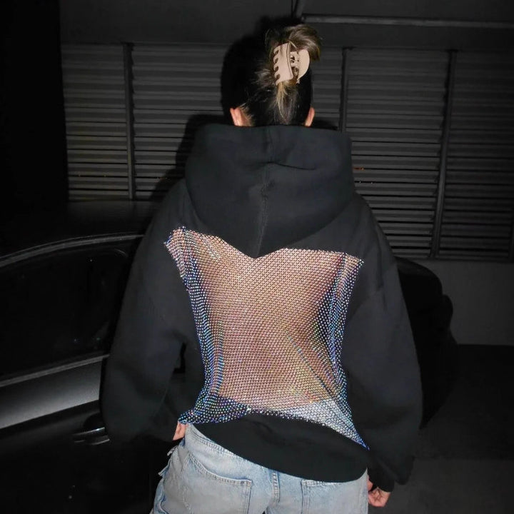 Women's hoodie with glittering mesh back application Mune Fashion
