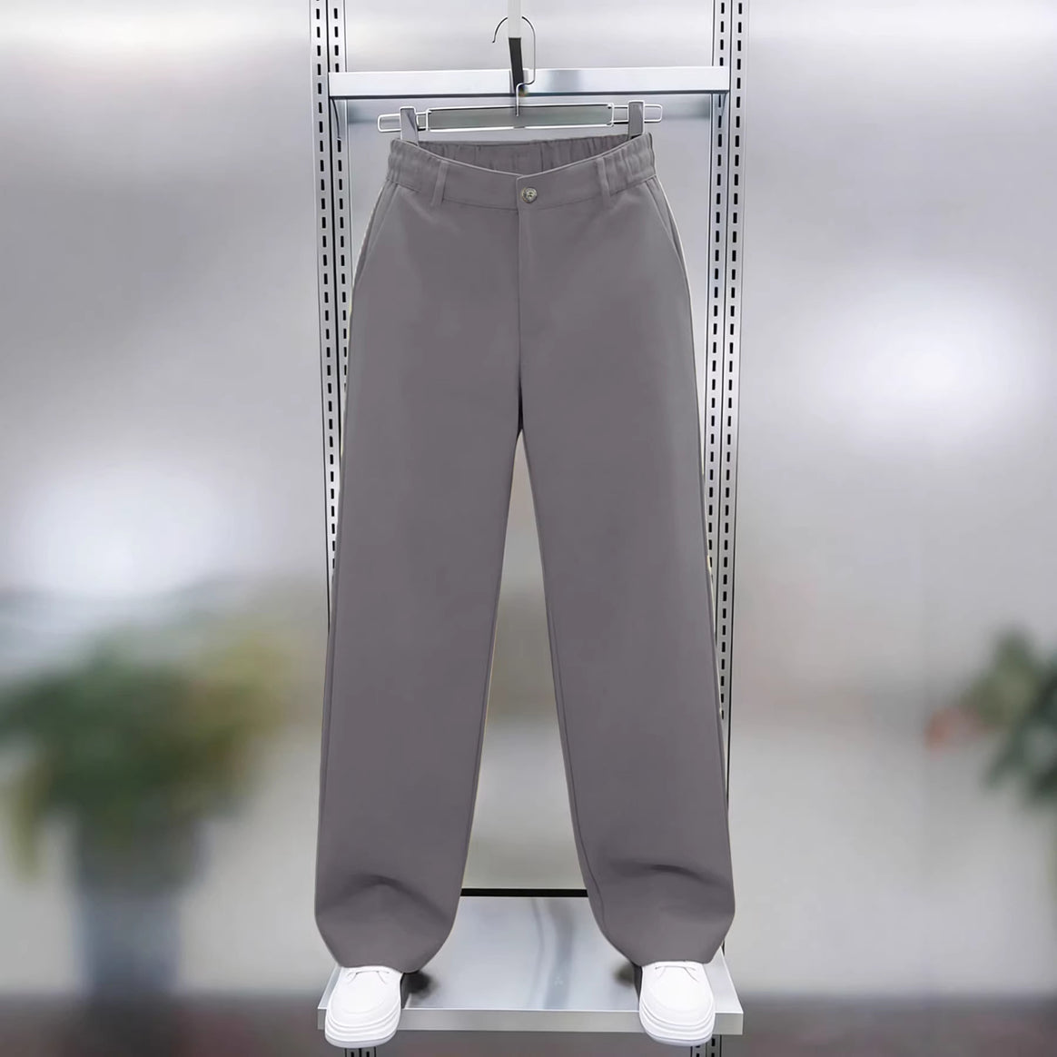 Men's Wide Twill Trousers with High Waist, Elastic Back Waistband and Straight Leg Mune Fashion