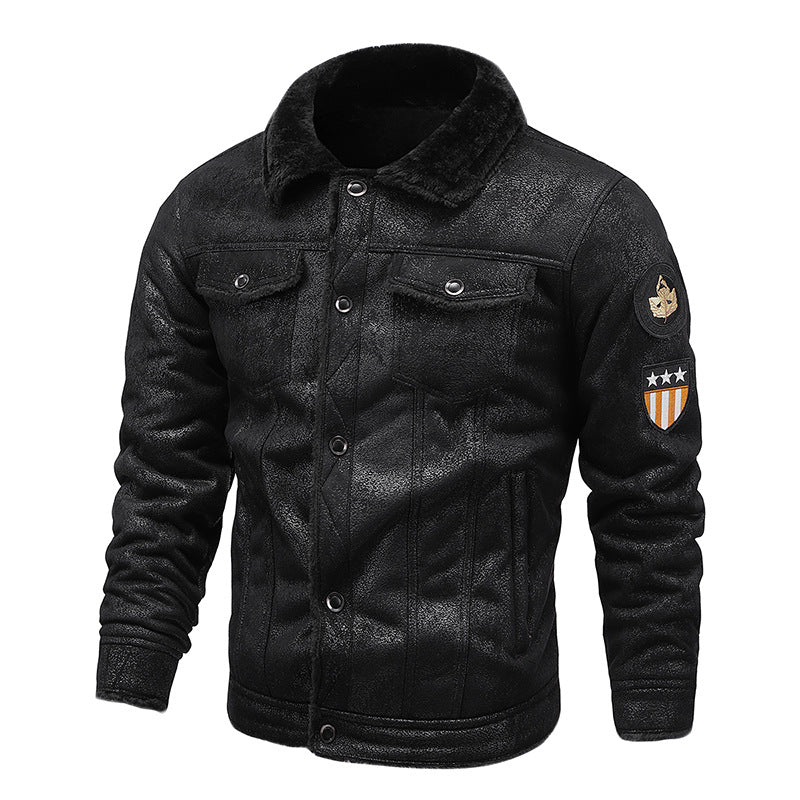 Men's pilot jacket made of synthetic leather with teddy fur lining and Mune Fashion patch