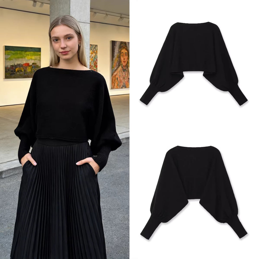 Ladies cropped bolero with wide batwing sleeves and long ribbed cuffs Mune Fashion