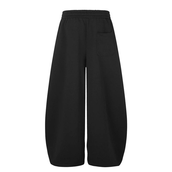 Women's Wide Midi Lounge Sweatpants in Palazzo Cut with Drawstring, Zip Hem and Statement Print Mune Fashion