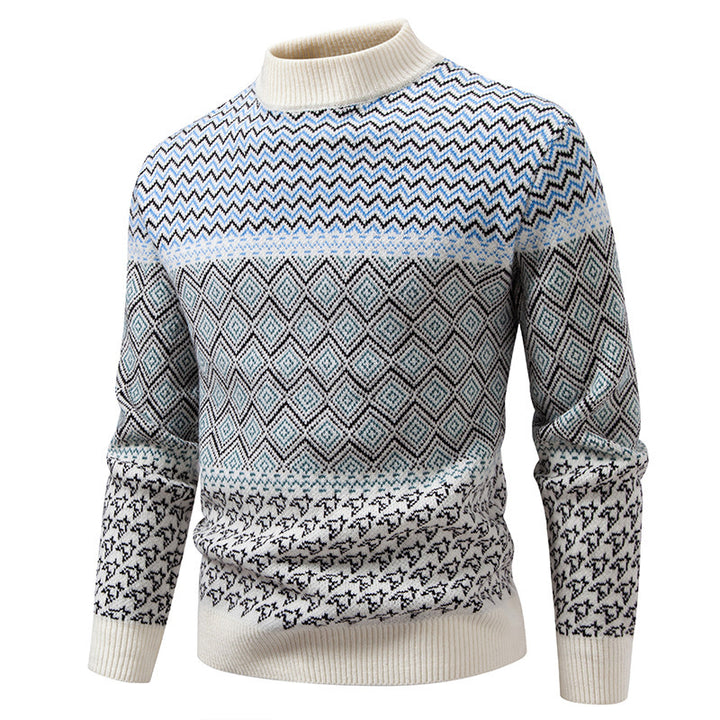 Men's Norwegian Pattern Sweater with Stand-Up Collar and Fine Jacquard Knit Mune Fashion