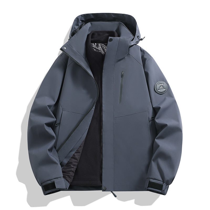 Men's softshell performance jacket with removable hood, concealed full-length zipper, and ergonomic cut Mune Fashion
