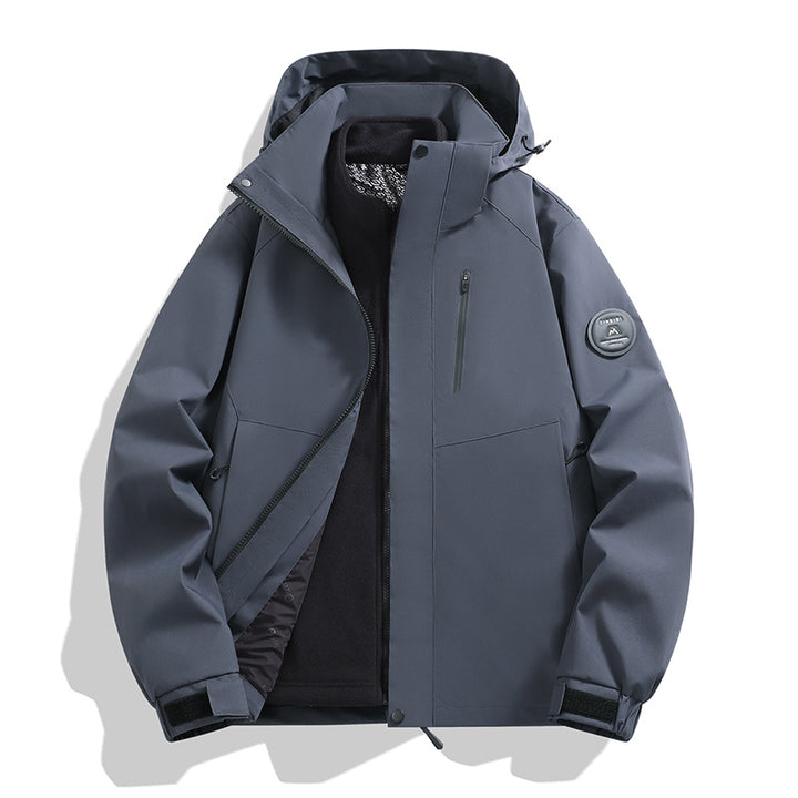 Men's softshell performance jacket with removable hood, concealed full-length zipper, and ergonomic cut Mune Fashion