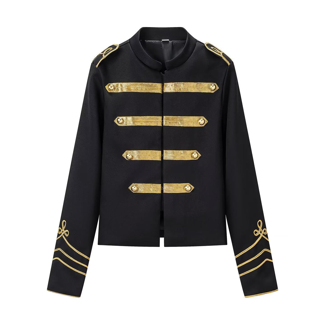 Women's Parade Jacket with Stand-Up Collar, Epaulettes and Gold Embroidered Decorations Mune Fashion