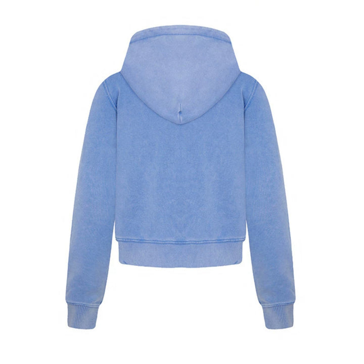 Ladies short-cut hooded zip jacket made of garment-dyed cotton fleece with chest pocket Mune Fashion