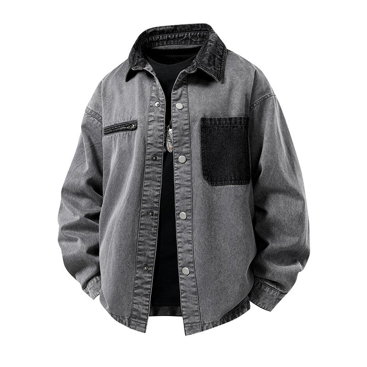 Men's Oversized Denim Shirt Jacket with Snap Front, Chest Pockets & Zip Detail Mune Fashion